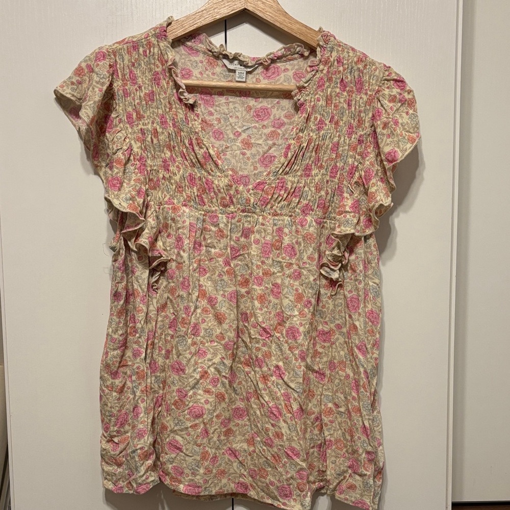 Floral Pink Ruffle Top - Lucky Brand - M